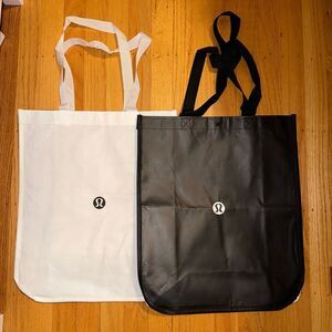 Bundle 2 Large Lululemon Reusable Shopping Gift Bag Totes - black and white